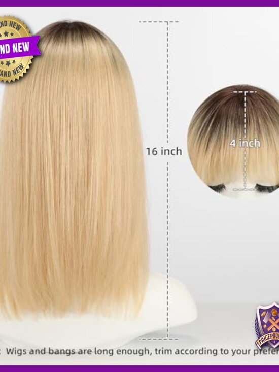 16inch Human Hair Wig Shoulder Length Layered with Bangs Natural Look